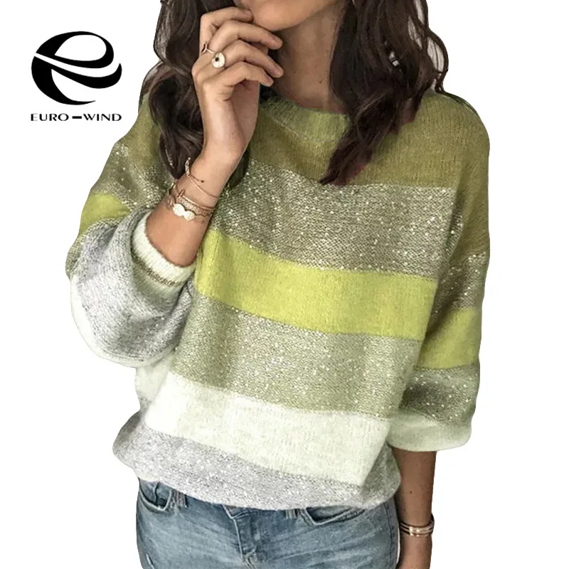 Plus Size Loose Casual Knit Sweater Women Autumn Female Pullover Long Sleeve Striped Knitted Sweaters Femme Elegant Clothes