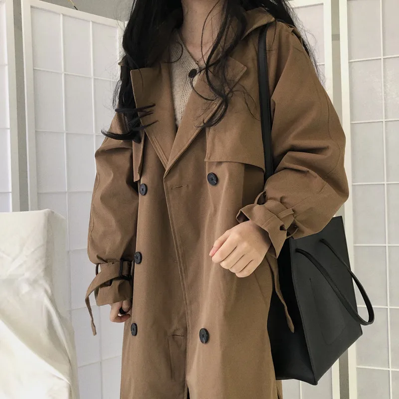 

Plus Size Double Breasted Korean Windbreaker Female Ladies Long Chic Trench Coats 2020 New Autumn Spring Women'S Coat