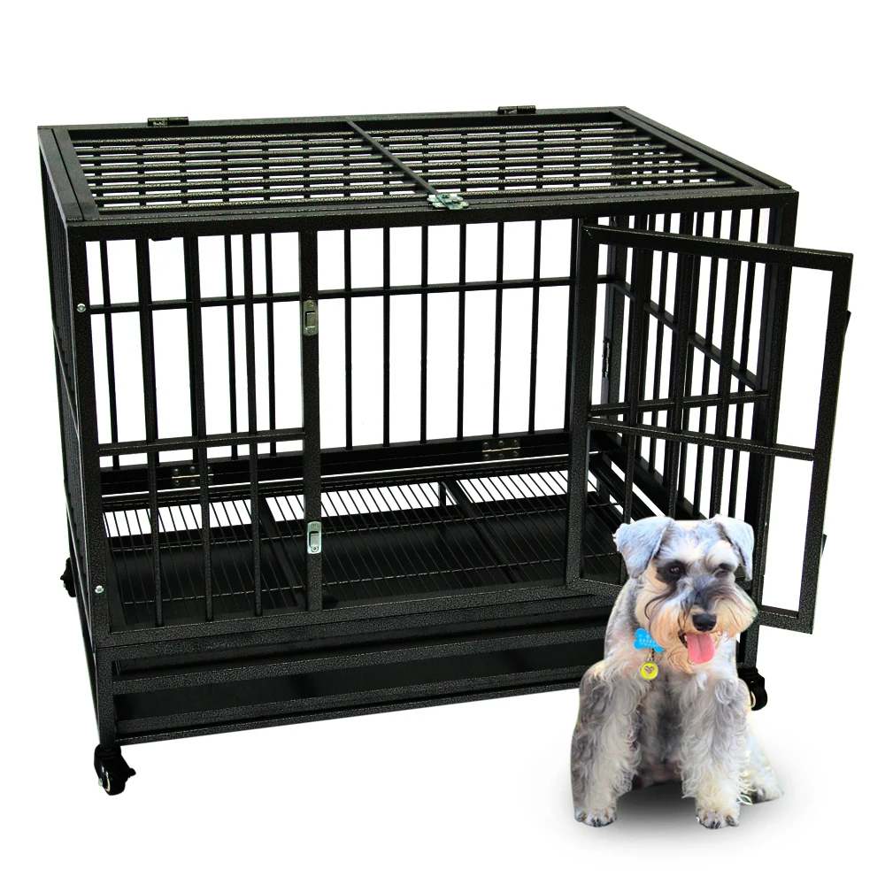 

US Warehouse 42" Heavy Duty Dog Cage Crate Kennel Metal Pet Playpen Portable with Tray Black Living House