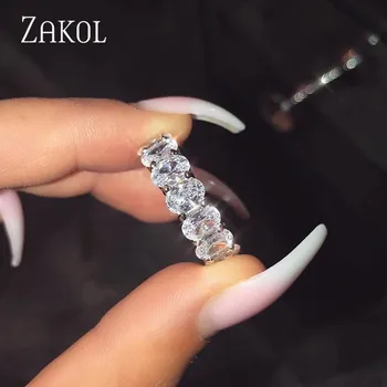 ZAKOL Brand Eternity Rings for Women Luxury Oval Cubic Zirconia Finger Ring Fashion Wedding Jewelry Femme Girls Couples Gift