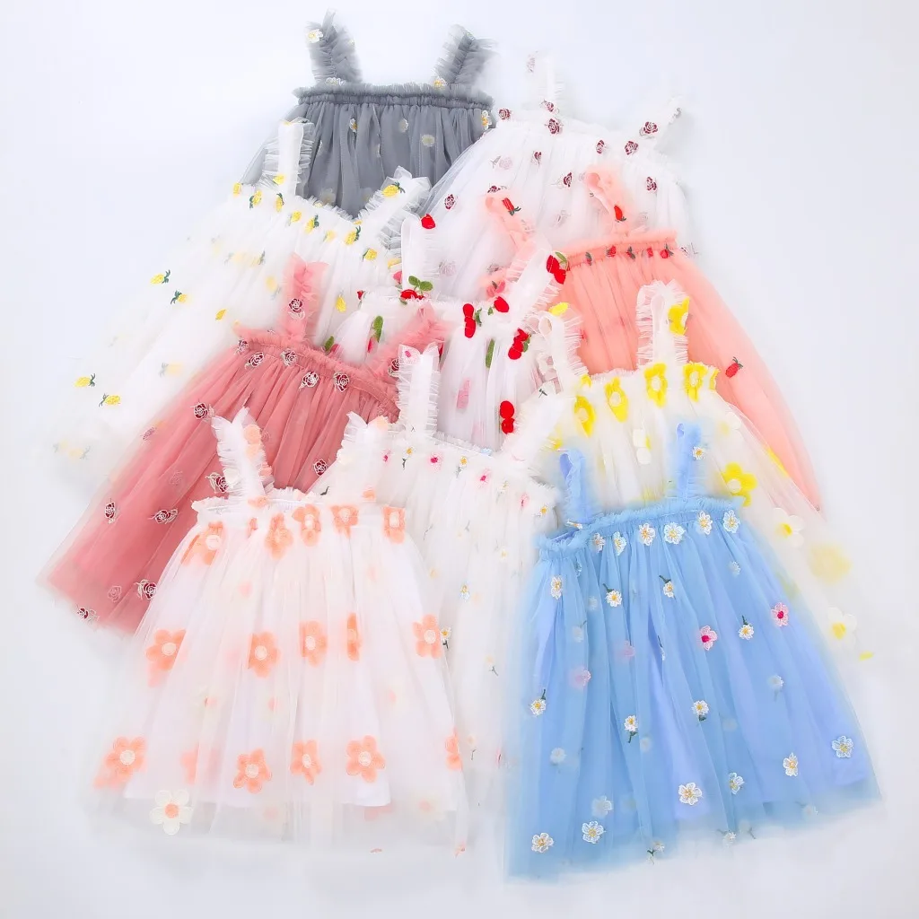 Baby Girl Dress Fashion Suspenders Embroidery Floral