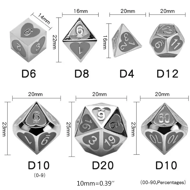 Новый металлический набор игральных костей DND настольная игра 7 шт. многогранные