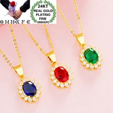 OMHXFC Европейская мода женщина девушка вечерние день рождения свадьба подарок Овальный AAA циркон 24KT золотое ожерелье с подвеской Шарм PN329