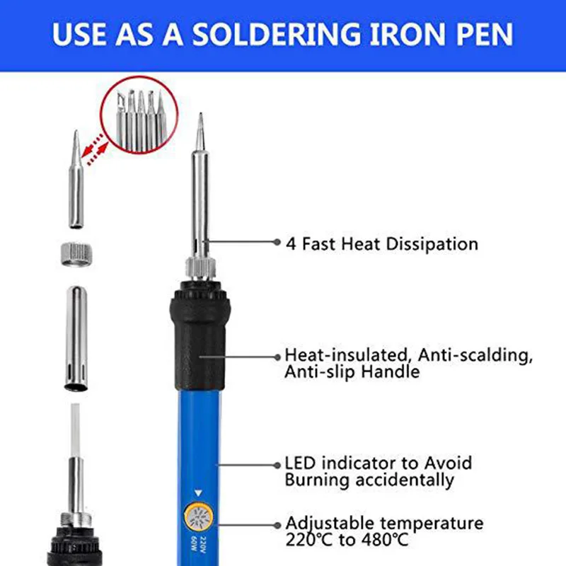 Резьба паяльник набор 60 Вт постоянная температура паяльник Комплект паяльная Ручка Термостат Электрический паяльник