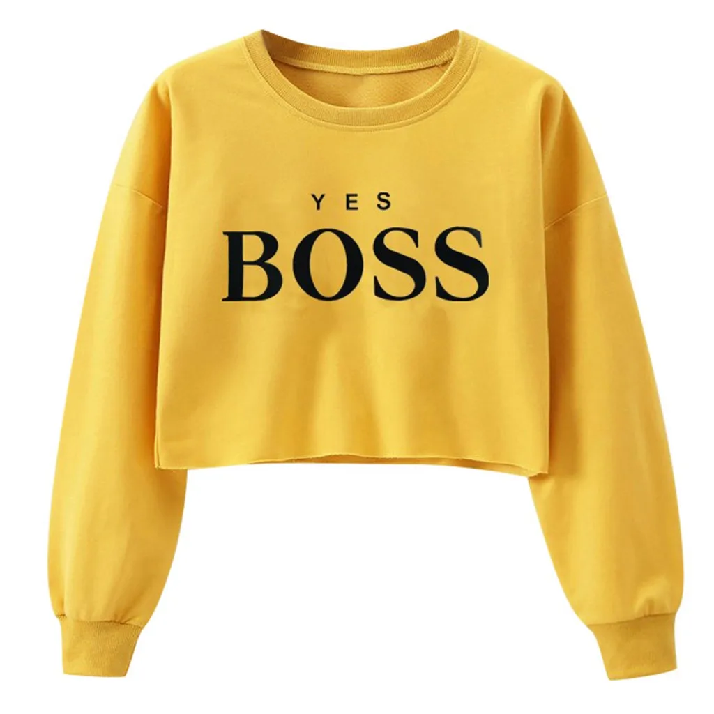 Womail кофты Для женщин Зимняя да с надписью Boss свитшот с принтом Повседневное комфортный круглый вырез Новые короткие элегантный свитшот пуловер