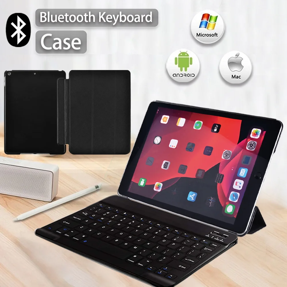 Capa de Couro com Suporte Ajustável Capinha Inteligente para Apple Ipad 5th 6th Pro 9.7 Air com Estojo Magnético para Tablet Mais Teclado Bluetooth Mais Stylus