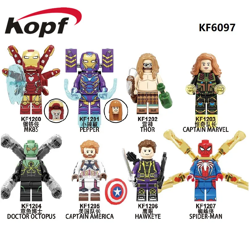 

20Pcs Building Blocks Super Heroes Bricks Thor Doctor Octopus Pepper Captain America Spider-Man Figures Toys For Children KF6097