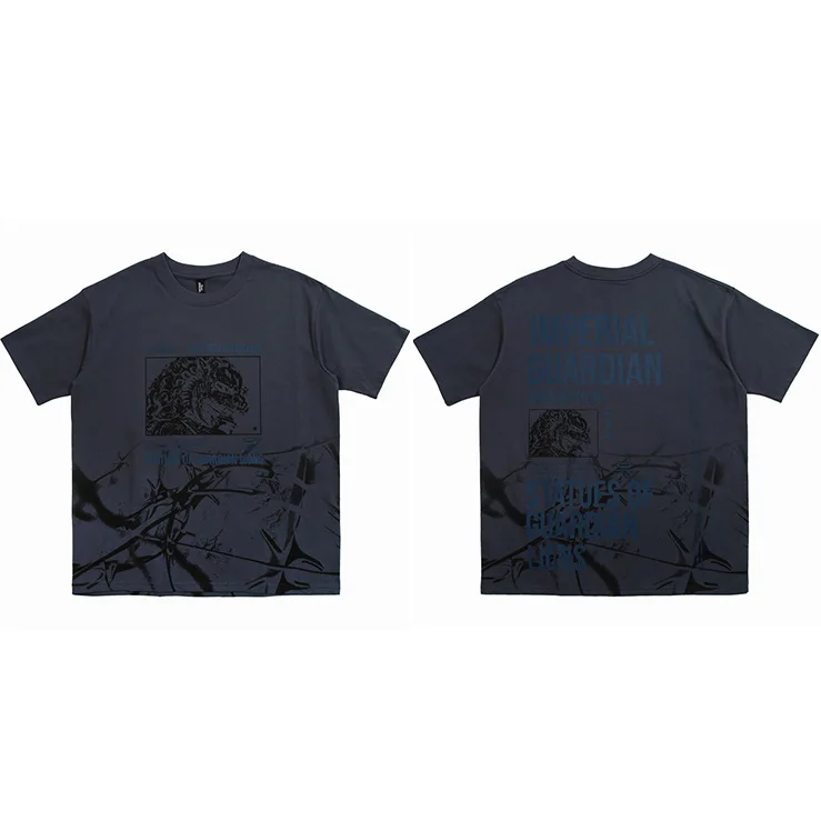 Императорский камень-оберег, футболка с принтом льва, уличная одежда для мужчин, хип-хоп футболка, свободная Harajuku футболка, короткий рукав, хлопковые футболки - Цвет: A52T352 Blue