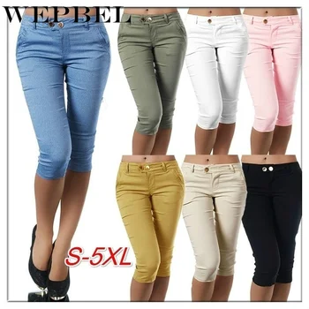 

WEPBEL Ladies Slim Fit Daily Casual Capris Shorts Pants Plus Size S-5XL Summer Women's Fashion Solid Color Skinny Capris Pants