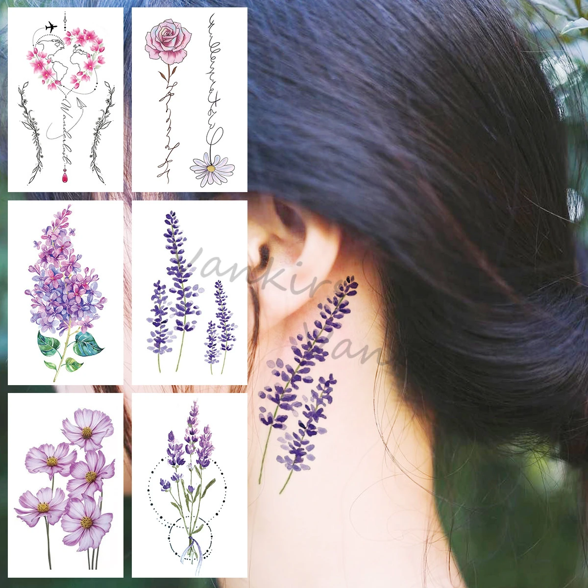 Watercolor Lavender Flower Temporary Tattoos For Women Girls Realistic Rose  Letter Fake Tattoo Sticker Neck Arm Tatoos Creative|Temporary Tattoos| -  AliExpress
