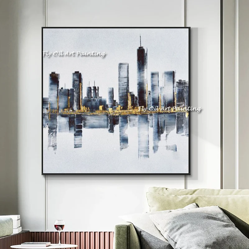 

The Hot Selling City Scenery Handmade Modern Oil Painting Abstract Corridor New Porch Wall Art Living Room Decoration Busy Life