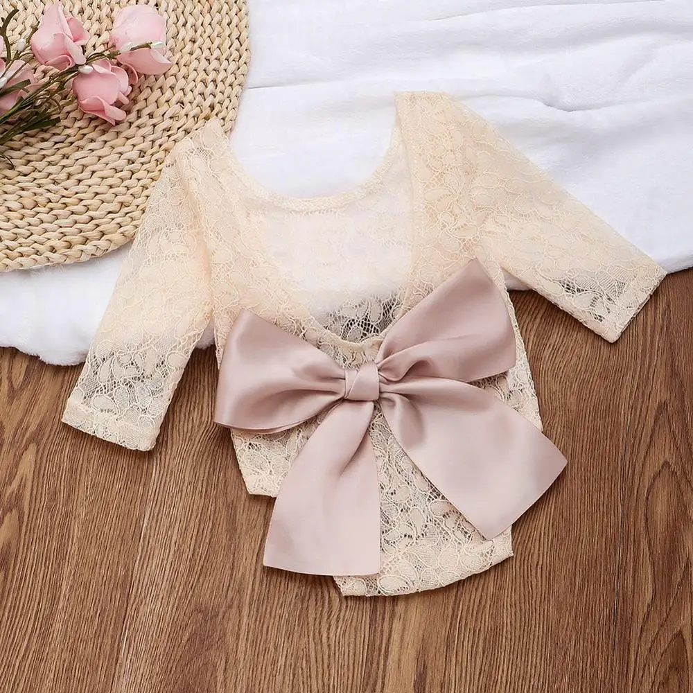 Детские боди из хлопка для новорожденных; Детские костюмы с длинными рукавами для маленьких девочек; Кружевное боди; наряд для фотосессии - Цвет: MV0273W
