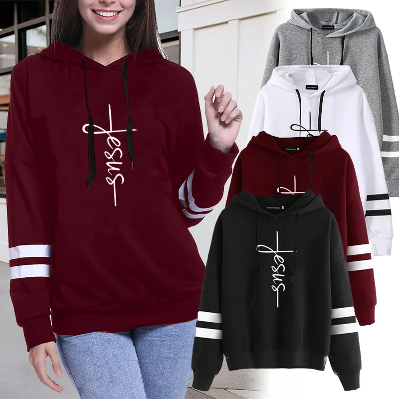 Sudaderas de mujer JESUS Christian Рождественский Свитшот женская уличная Толстовка Harajuku с длинным рукавом и капюшоном