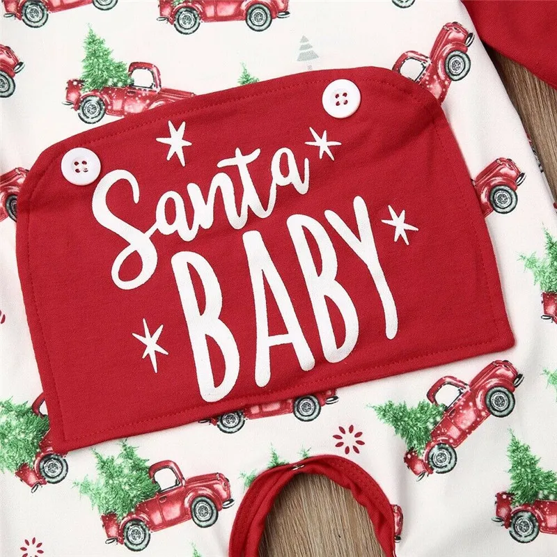 0-24M Рождество для маленьких мальчиков и девочек красный комбинезон для новорожденного, для малыша Детская мультяшная машина Санта комбинезон с длинными рукавами рождественские детские костюмы