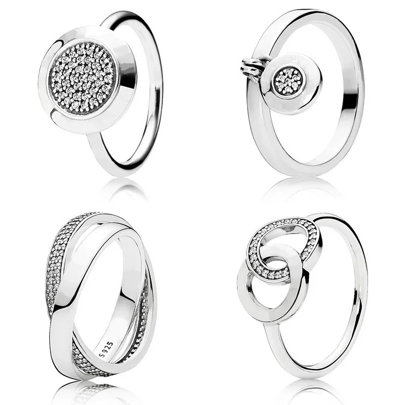 

925 Sterling Silver New Rings With Winding Circle Round Crystal LOGO Wedding & Party Ring for women pandora Jewelry