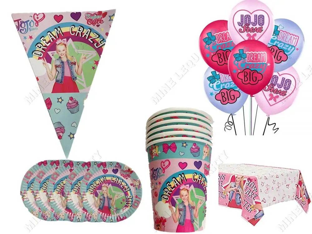 JOJO siwa zaopatrzenie firm dobrodziejstw zestaw JOJO siwa serwetki talerze obrusy kubki noże widelce łyżki dekoracja urodzinowa dla dzieci