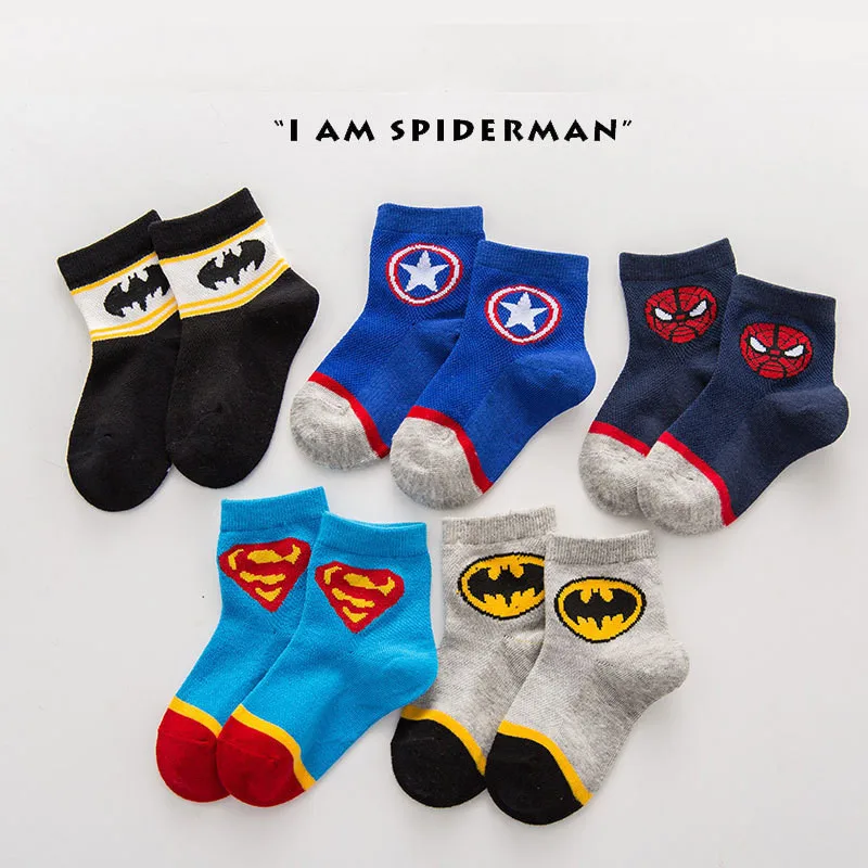 Флеш-накопителей “Мстители” Носки для маленьких мальчиков спортивные хлопковые носки для детей детские носки Спайдермен, Супермен, Бэтмен детская Футбол баскетбольные Носки