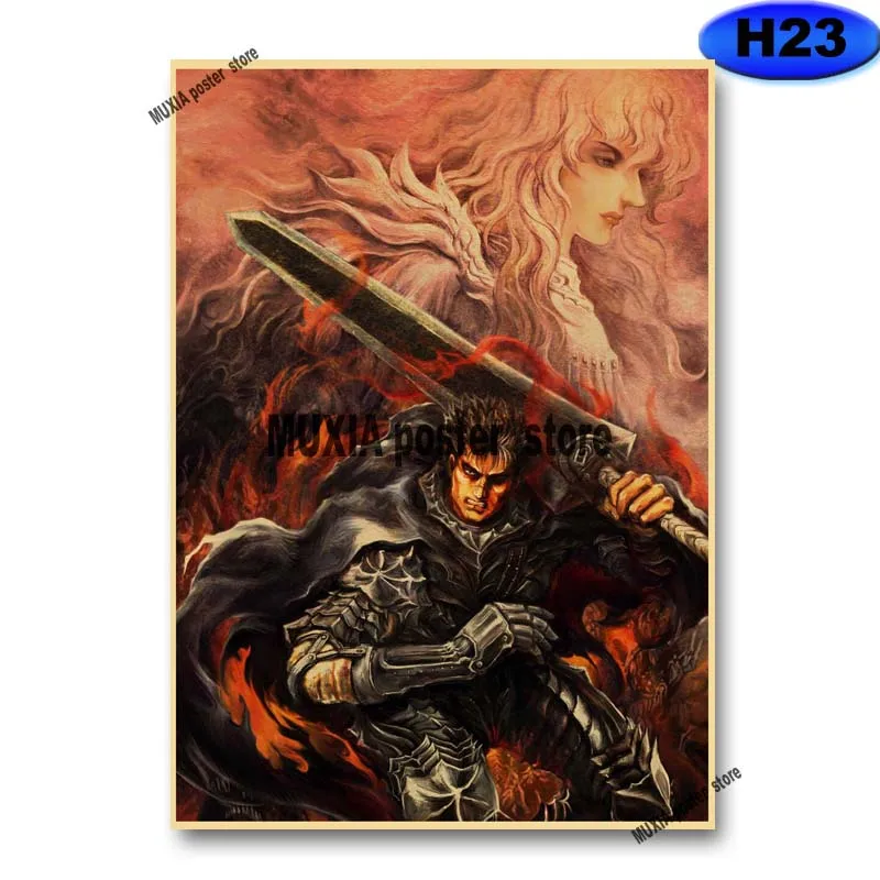 Classic Anime Berserk Poster Retro Kraft Paper Swordsman Posters and Prints Wall Sticker Home Decor Living Room Bar Art Painting