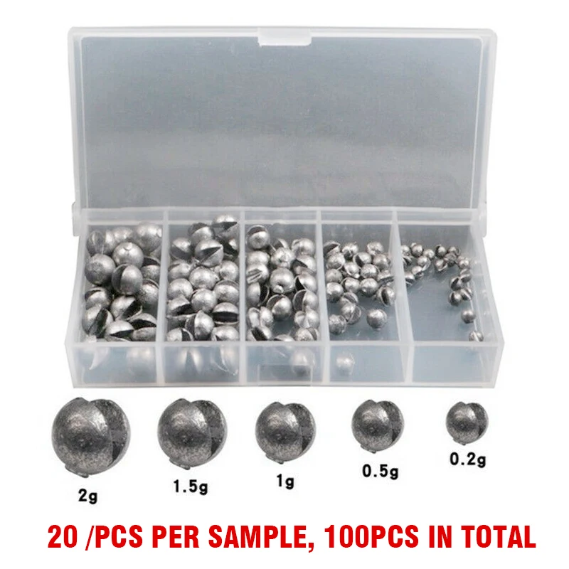

100pcs/box Fishing Sinker Set Weight Tackle Round Split Bite Lead Shot Auxiliary Fishing Tackle Beans Sinker with Box