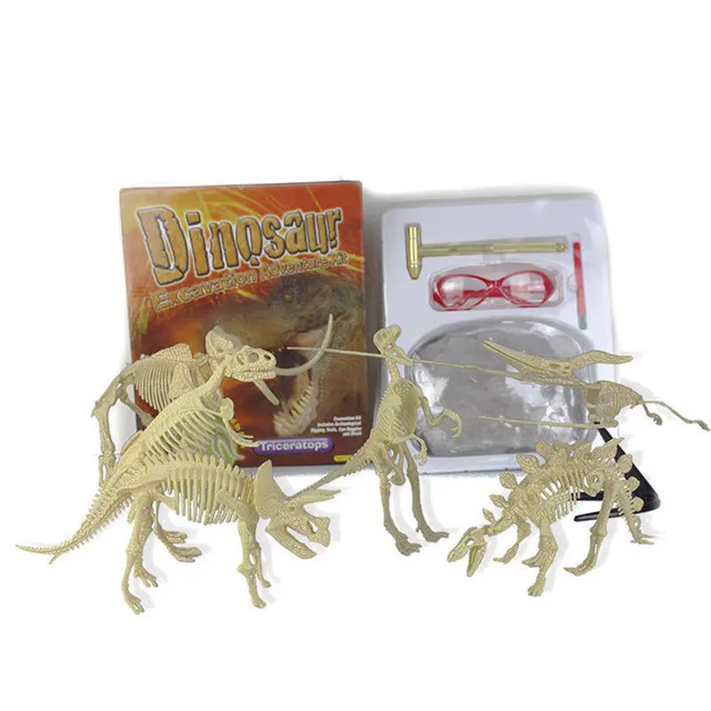 

Big Gift Box Dinosaur Skeleton Archaeological Mining Science and Education Model Toy with Gypsum Block Hammer Brush Kids Toy