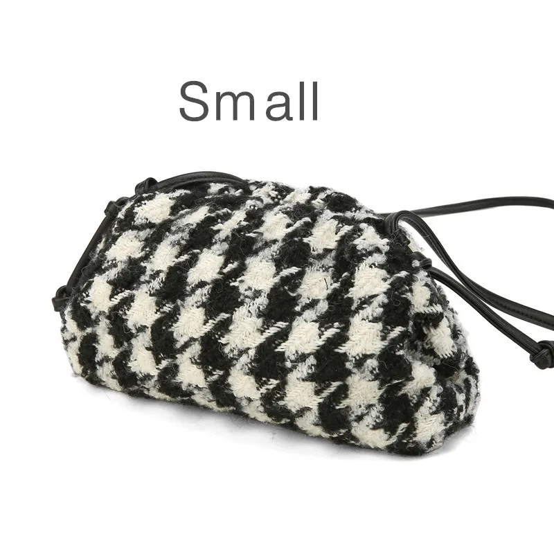 Day clutch tweed Evening party purse bag women large big small ruched pillow bag winter houndstooth plaid canvas pouch handbag - Цвет: as page show