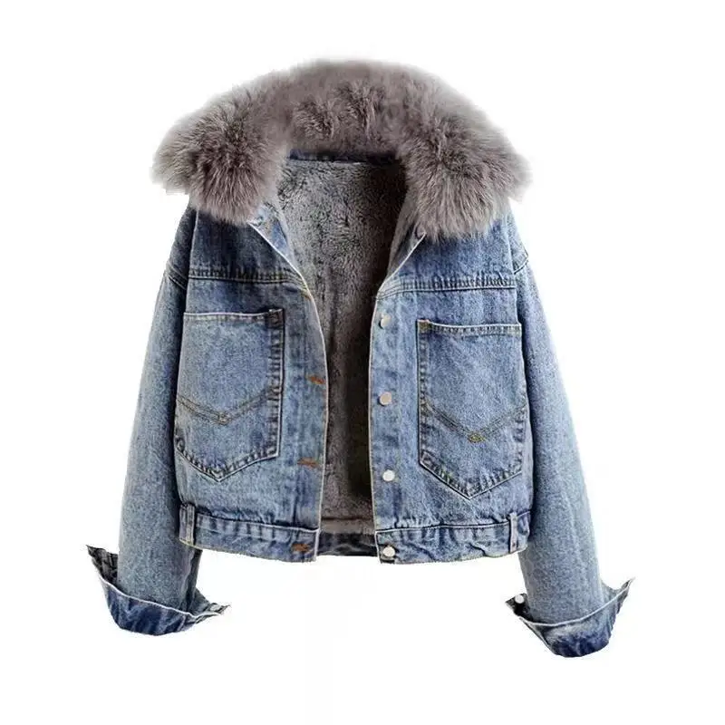 Новинка, теплая зимняя женская куртка-бомбер, осенне-зимнее модное джинсовое пальто для девочек, джинсовая куртка, базовый женский топ