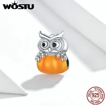 

WOSTU Pumpkin and Owl Metal Beads Women Jewelry Plated Making 925 Sterling Silver Charm fit Original Bracelet DIY DAC342