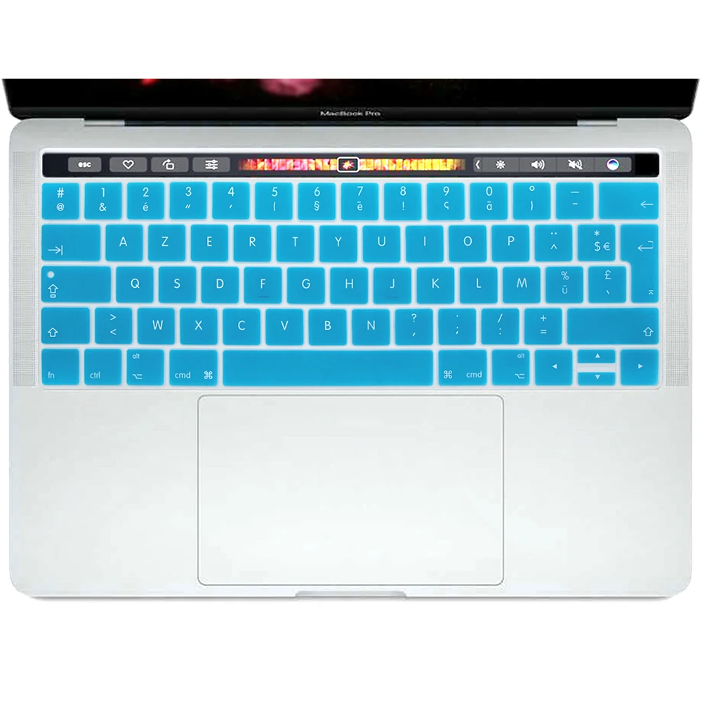 HRH 50 개 EU 프랑스어 AZERTY 실리콘 키보드 커버 스킨 맥북 프로 13 A1706 및 프로 15 A1707A2159 2018/2019 터치 바 포함