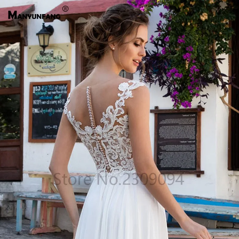 MANYUNFANG Mariage A Line vestido noiva прозрачное мягкое шифоновое богемное свадебное платье с пуговицами на спине, платье невесты