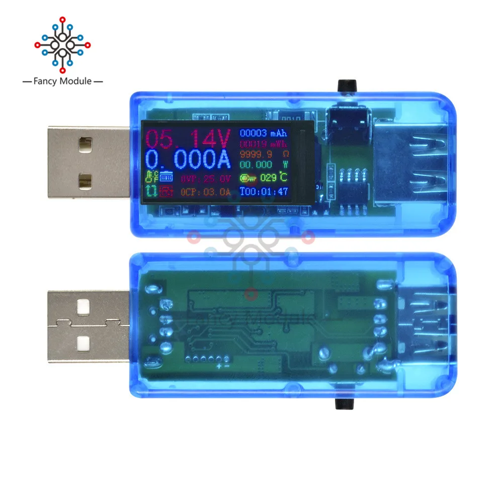 Diymore QC3.0 0,9" ips HD USB тестер напряжение тока Емкость энергии эквивалентное сопротивление тестер температуры монитор