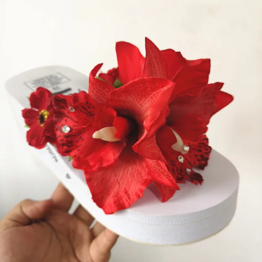 HAHAFLOWER/ г. Летние модные женские шлепанцы с красивым цветком орхидеи, милые Вьетнамки, большие размеры 35-44