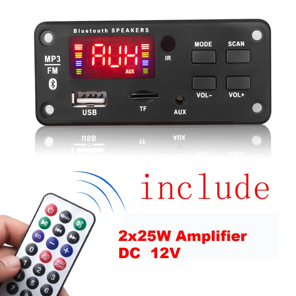 12V 50W Amplifier MP3 Decoder Board Bluetooth 5.0 Wireless Audio Module Big Color Screen Call Recording TF FM Radio For Car mp3player juice MP3 Players