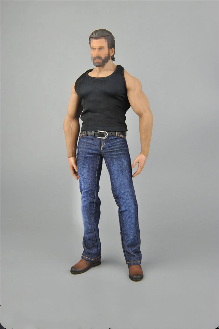 

CEN-M08 1/6 scale Male Black Vest Jeans Pants Leather Shoes Set Models For 12'' Strong Muscle Body Figures Accessories