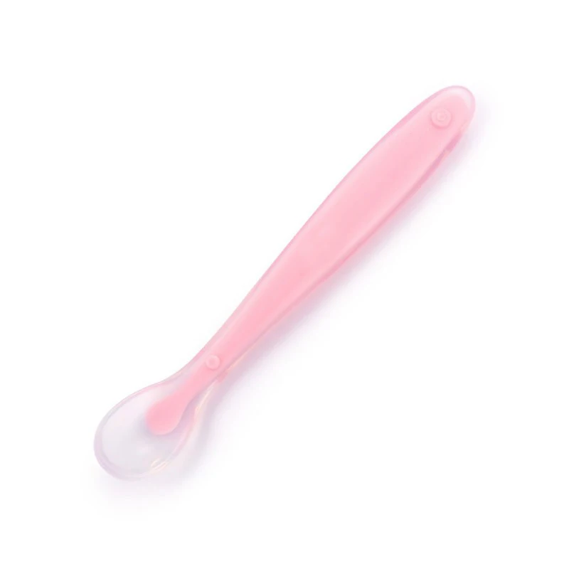 pink Прозрачный мягкий безопасный нетоксичный силиконовый гель для кормления ребенка ложка ручка столовые приборы посуда детские столовые приборы - Цвет: pink