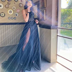 Sevintage Boho Sinny Dotted Tulle Wedding Dresses High Side Split One Shoulder A-Line Wedding Party Dress Bridal Dress
