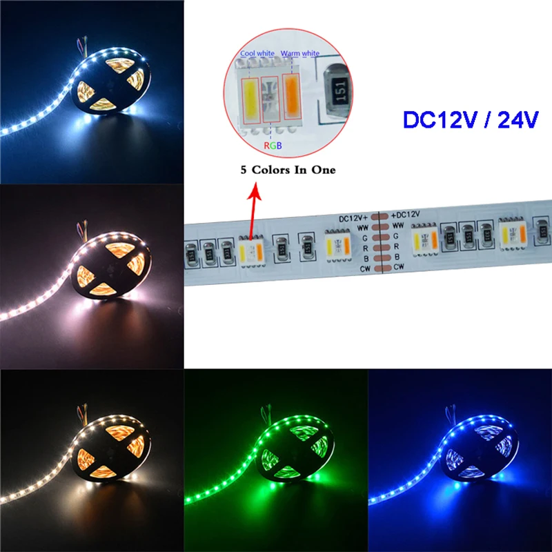 5 м/лот RGBWW 60 Светодиодный s/m цветов в 1 гибкий светодиодный светильник SMD 5050 RGB +