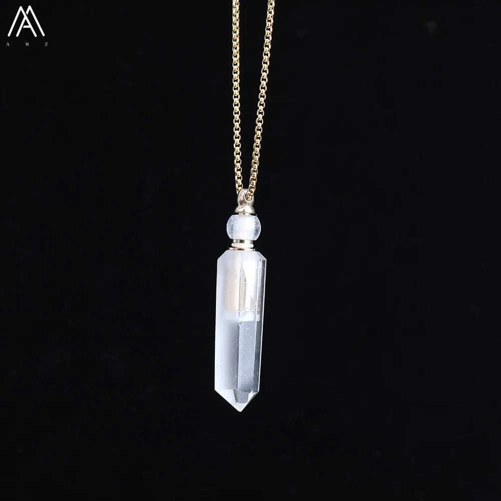 Online Faceted Hexagon Natürliche Edelsteine Stein Parfüm Flasche Anhänger Halskette Frauen Kristall Stein Gold Edelstahl Schmuck DSS 188AMCB