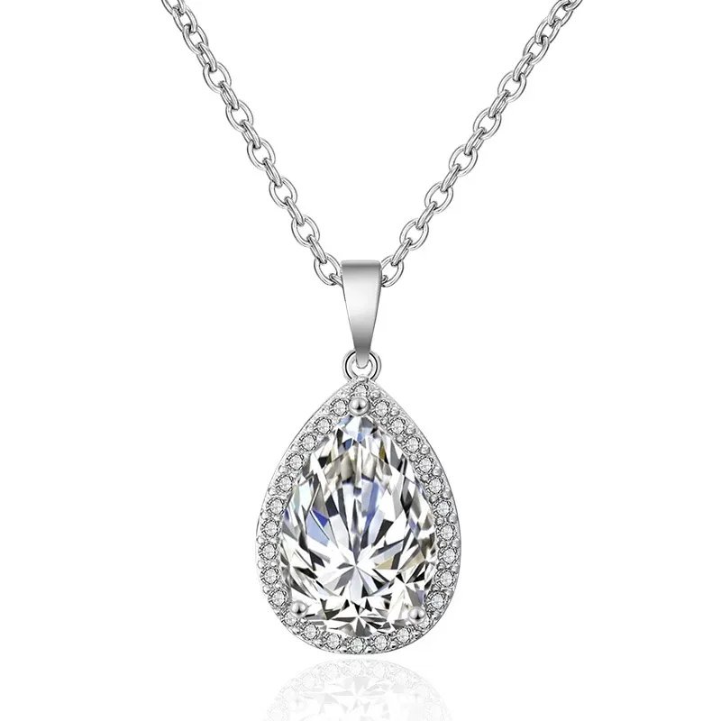 

T1002 18K Gold Plated Water Drop 5A nscd stone 3 color Best Quality Pendant Necklace Chokers Necklaces for women