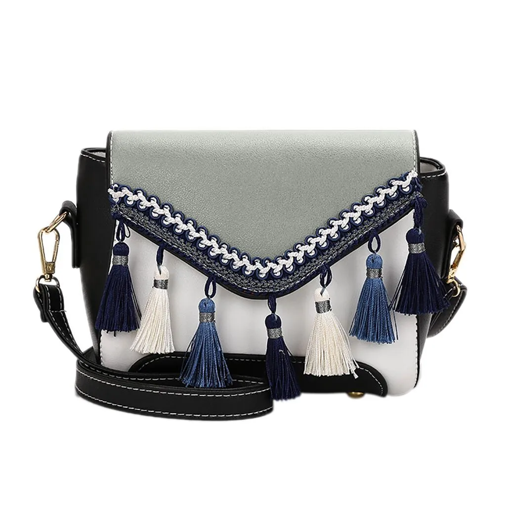 Vintage Women Weaving Tassel Shoulder Bag Messenger Bag Crossbody Bag Beach Bag Ethnic tassel shoulder Fashion messenger bag1104