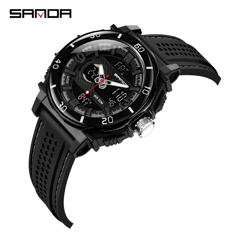 Sanda новые электронные часы термометр спортивные часы модные повседневные водонепроницаемые мужские электронные часы подарок цифровые часы мужские часы - Цвет: balck