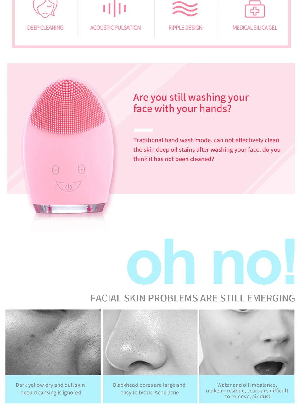 Face cleansing brush щеточка для умывания электрическая щетка для лица Новая электрическая Очищающая щетка для лица силиконова