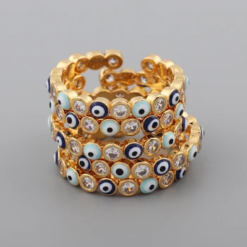 New Style Open Bohemian Rainbow Evil Eye Rhinestone Filled Gold Rings for Women Vintage Midi Men's Ring on Finger Devil Jewelry