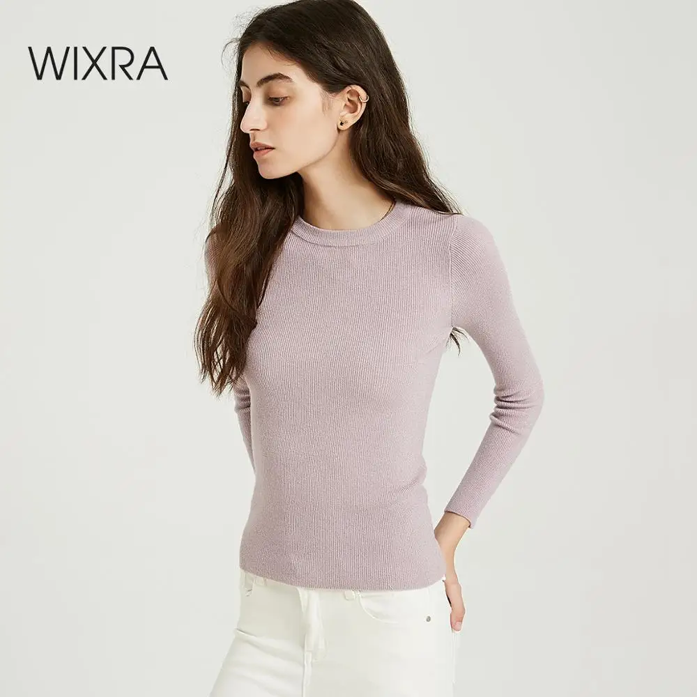 Свитера Wixra Твердые теплые О-образный вырез горловины Повседневная женская