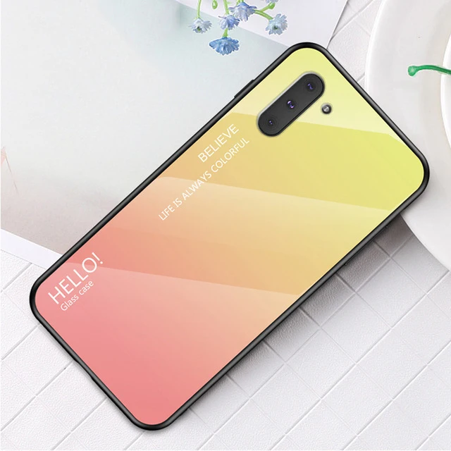 Yellow Alxun для samsung Note10 Plus, чехол с цветным градиентом, силиконовая рамка, закаленное стекло, задняя крышка для samsung Note10 Pro Note10+ чехол - Цвет: Yellow