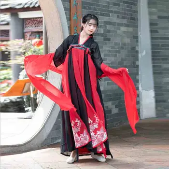 

Women Hanfu Chinese Ancient Vintage Red Black Hanfu Female Fairy Tale Halloween Cosplay Costume Summer Dress For Women Plus Size