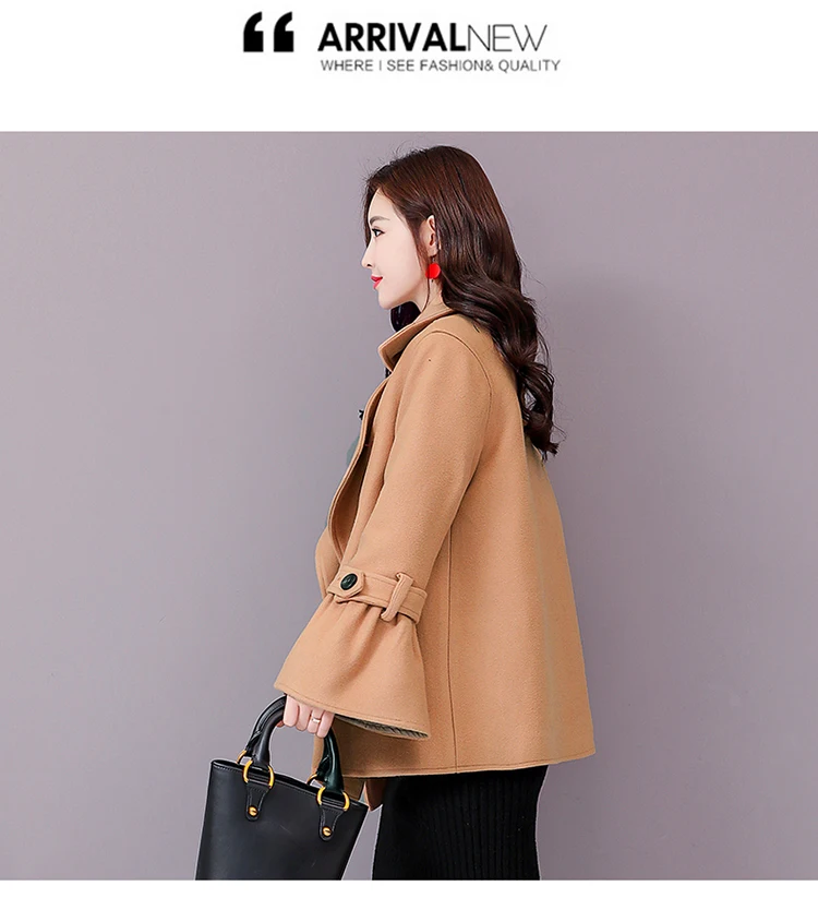 Woolen Jacket Autumn Solid Color Bell Sleeve Casual Comfortable Trend of Fashion