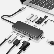 USB-C концентратор type C концентратор VGA USB 3,0 Thunderbolt 3 HDMI 3,5 мм аудио RJ45 адаптер для MacBook Pro samsung Galaxy S9 USB C концентратор
