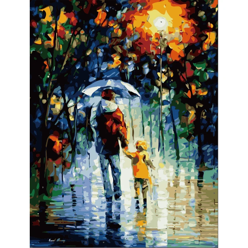 Дождь отец и сын рисунок DIY картина по номерам Настенная акриловая живопись для