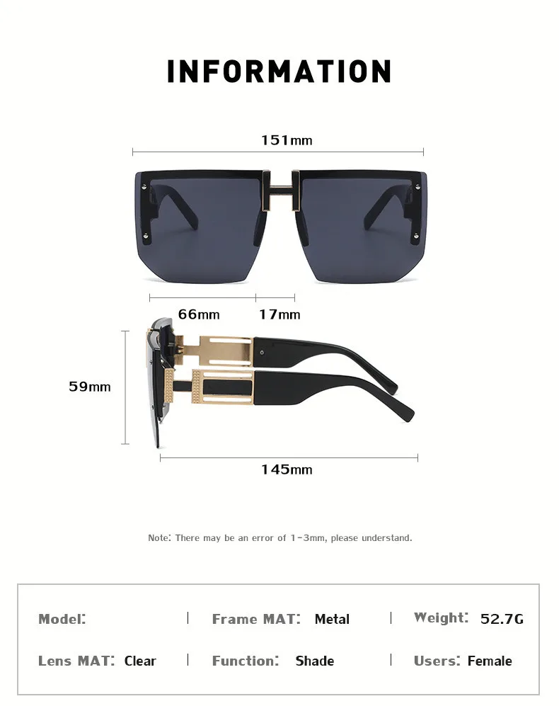 Rimless Women Sunglasses Retro Oversized Square 2022 Luxury Brand Designer Sun Glasses For Woman Men Fashion Frameless Eyewear fashion sunglasses