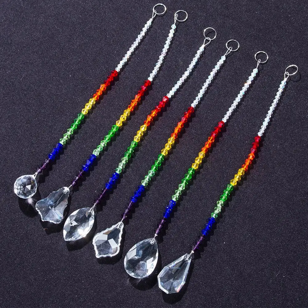 H& D мульти люстра срезанные кристаллами окна Suncatcher украшения радужные стеклянные призмы бусины чакра коллекция, набор из 6